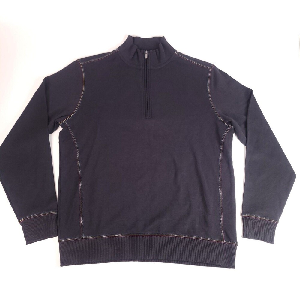 Bugatchi Sweater Mens Size Small Pullover 1/4 Zip Black Rainbow Stitch Workwear